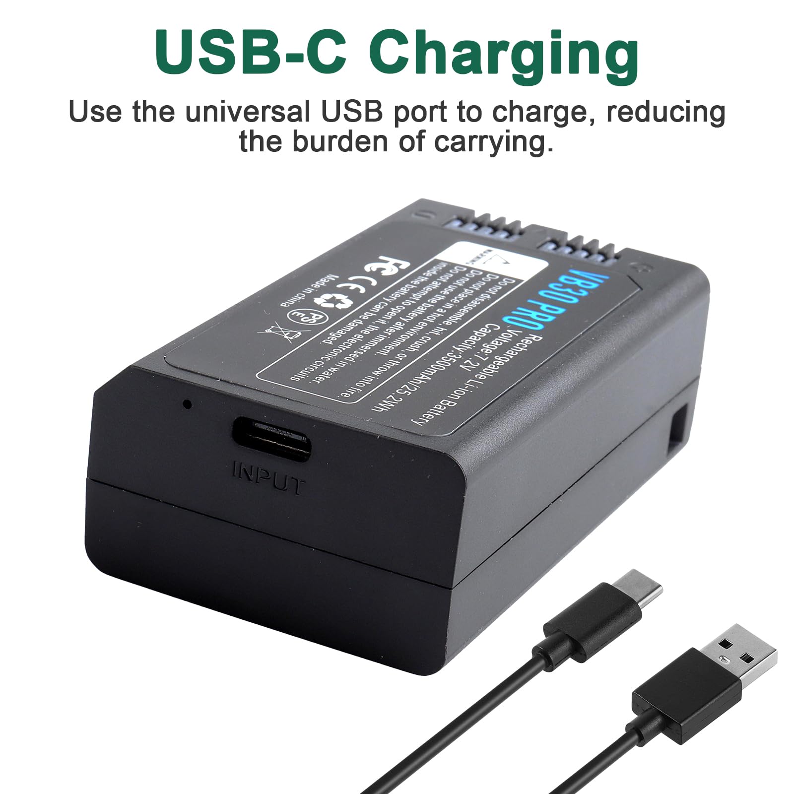 VB30 Akku 3500mAh Kompatibel mit GODOX V1Pro V1PRO-S V1PRO-N V1PRO-C V1PRO-F V100 V100C V100N V100S V1S V1C V1N V1O V860III V850III Kamerablitz, USB-C Eingang, 7,2V Li-Ionen Akku
