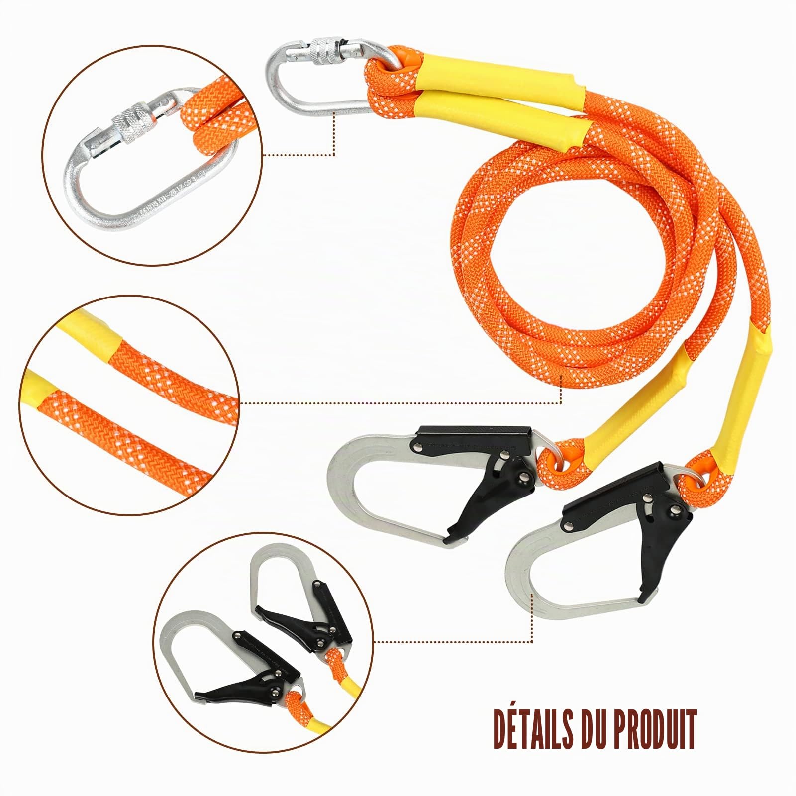MENAYODA Corde de sécurité anti-chute, laisse de sécurité professionnelle, outil anti-chute pour l'alpinisme, travaux de grande hauteur (1,6 m)