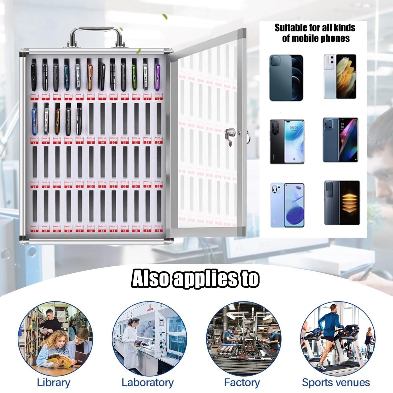 Handy-Aufbewahrungsbox Zur Wandmontage Rahmen Aus Aluminiumlegierung Schließfach Für Büro Und Schule(36bits)