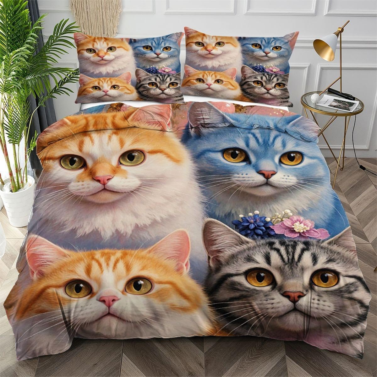 Housse de couette 200x200 chat coloré pour illuminer la décoration de votre chambre
