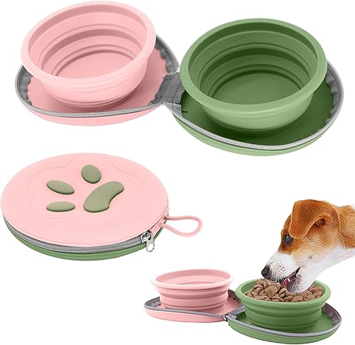 Miniatura 9 de Cuencos plegables para perros, 2 en 1 para mascotas, portátil, doble tazón, alimentador de alimentos para agua, viajes, campamento y caminar, 25