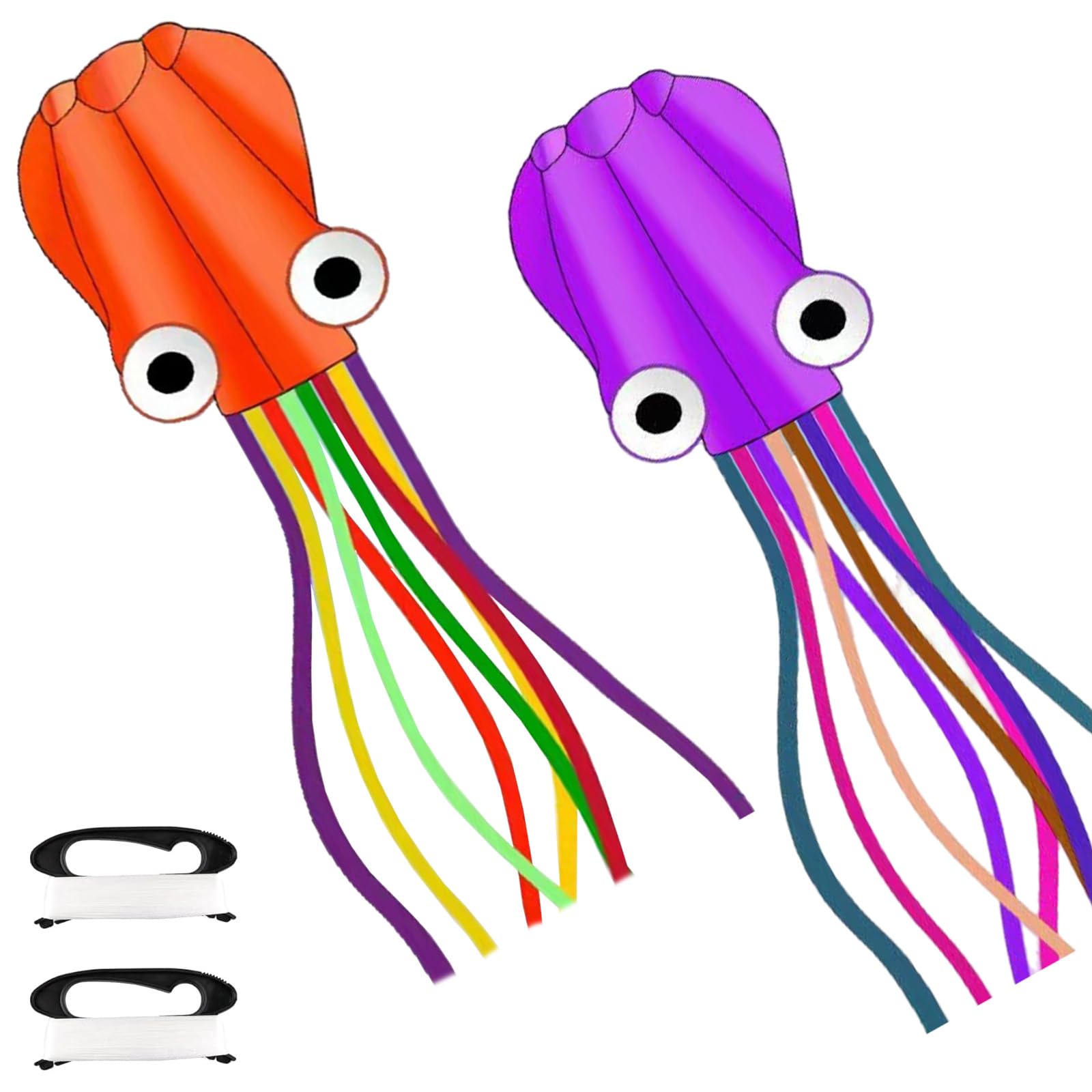 AYNKH 2 Pack 3D Mollusc Octopus Kites with Handle & String, Easy to Fly with Long Colorful Tail, Summer Beach Outdoor Toy Park Trip Activities for Kids Adults Beginners