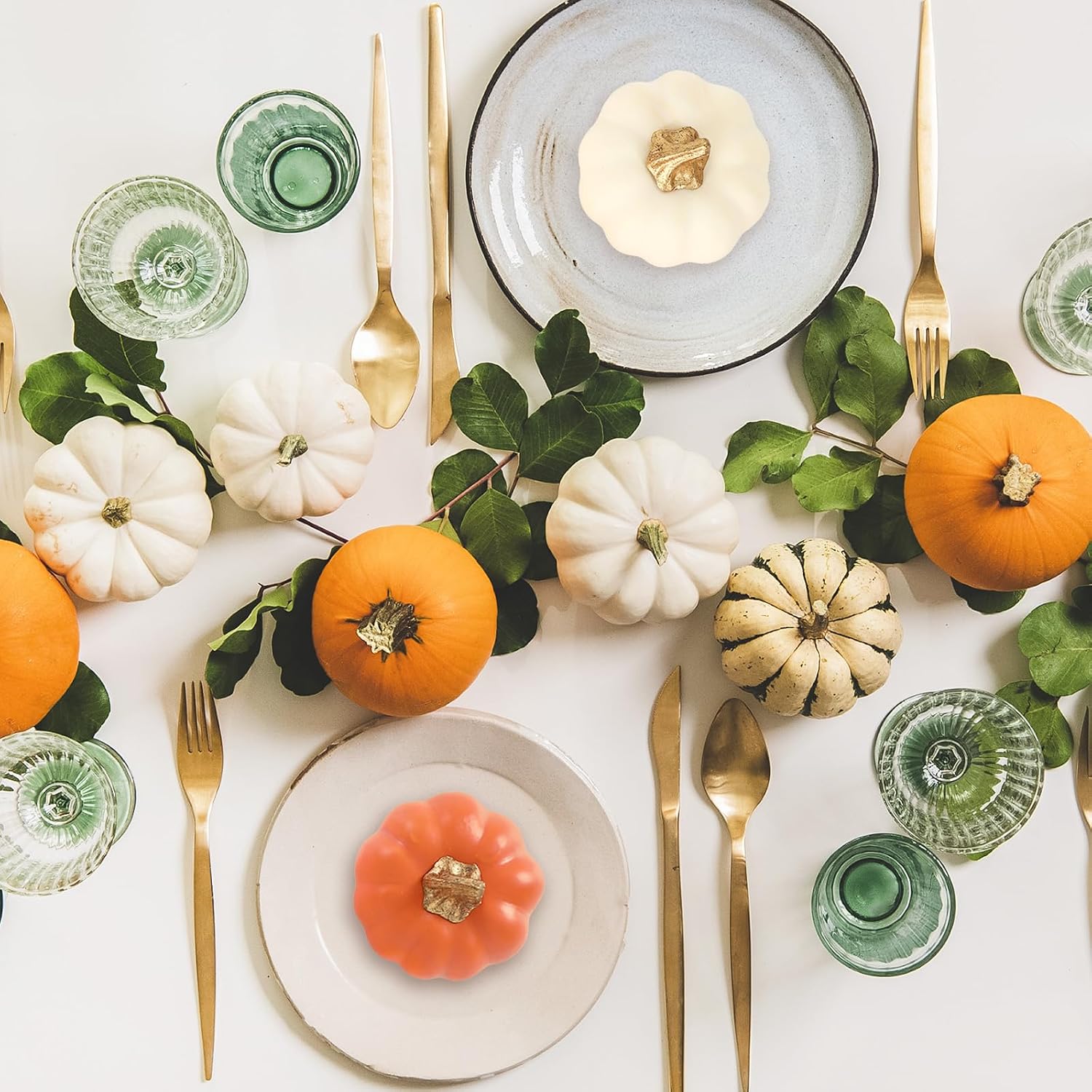 AnyDesign 12Pcs Fall Artificial Pumpkins Fake Foam Pumpkins Mini White Pink Gold Orange Faux Harvest Vegetables for Autumn Thanksgiving Halloween Holiday Home Party Farmhouse Decorations