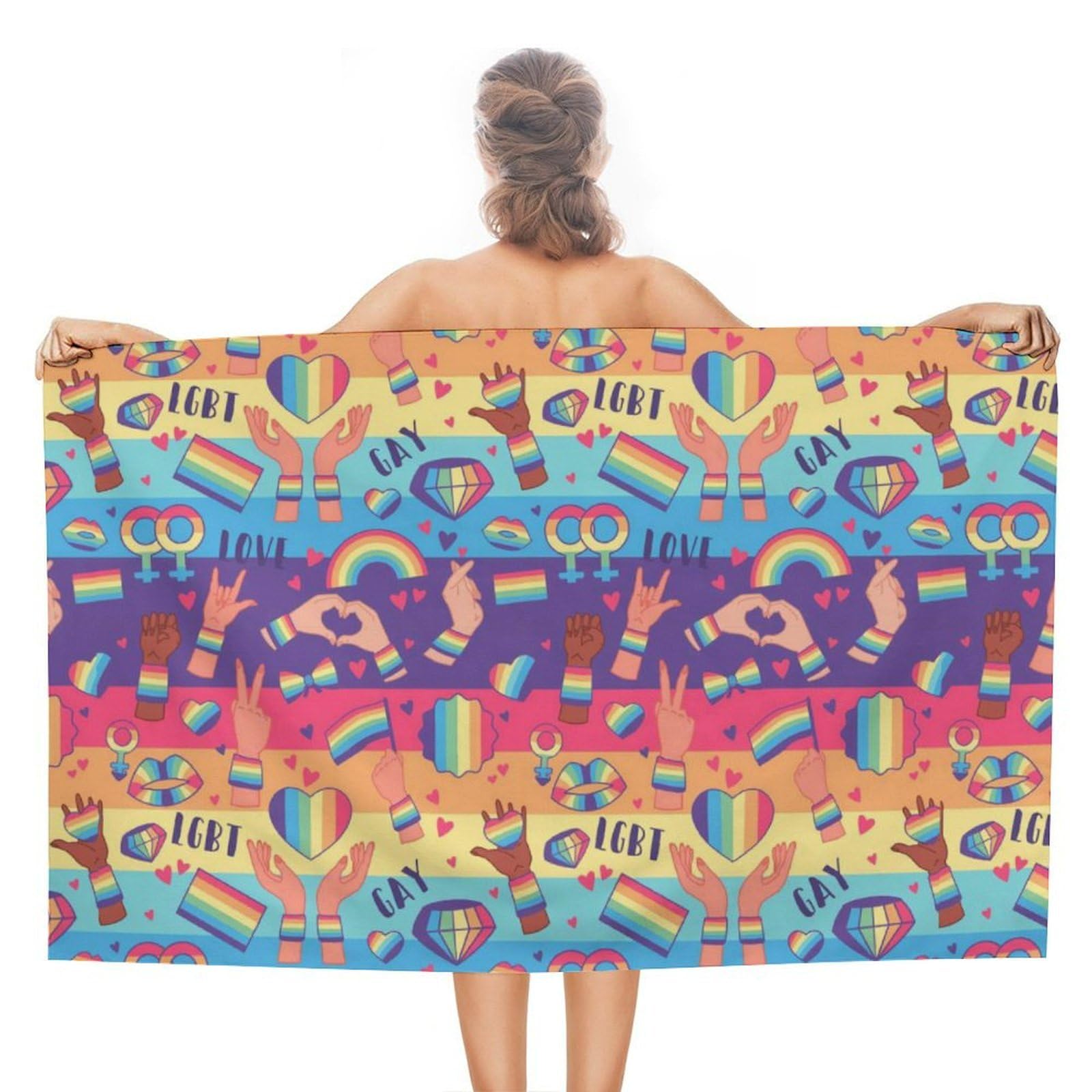 Nclqvjxzkhw Women's Style Rainbow Lgbt Rights Symbols Beach Towel For Adults Lightweight Bath Towels Swim Travel Gym Sports 130×80Cm
