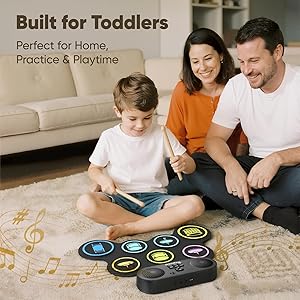 7-Pad Electronic Drum Set for Kids, Portable Electric Drum Kit with Built-in Speaker & Headphone Jack, Kids Drum Set for Beginners Toddlers 3-5 with Pedals & Drumsticks