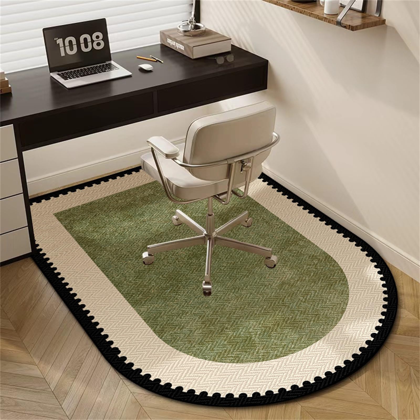 Odot Green Office Chair Mat for Carpeted and Hardwood Floor Protector, Fleece Thick Non-Slip Modern Computer Gaming Rolling Chair Desk Mat Protection Carpet for Wooden Floors (Green2,60x90cm)