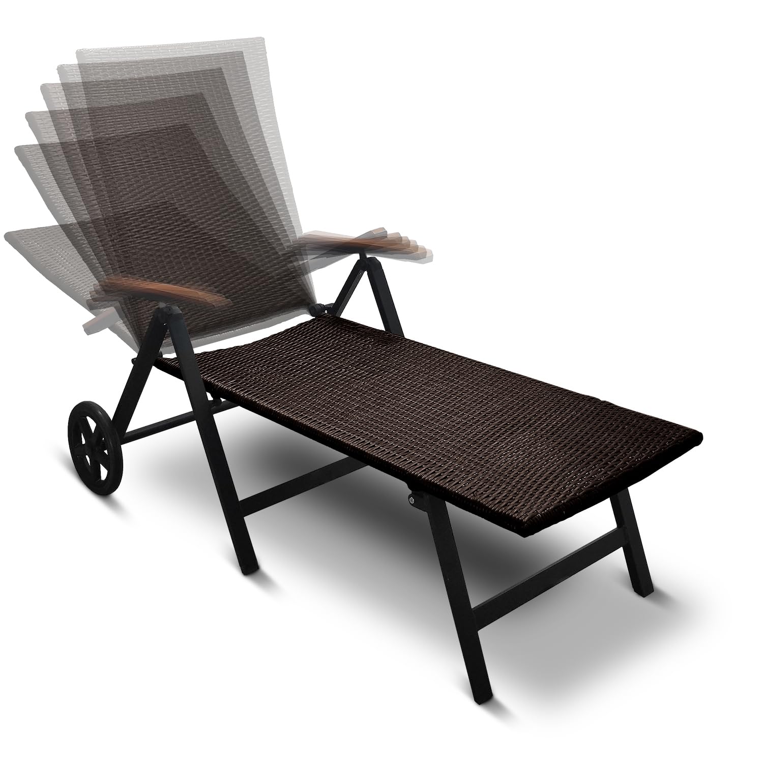 Generisch Aluminium Polyrattan Rollliege Relaxliege 120 kg belastbar Sonnenliege Klappbare Gartenliege Braun Neu