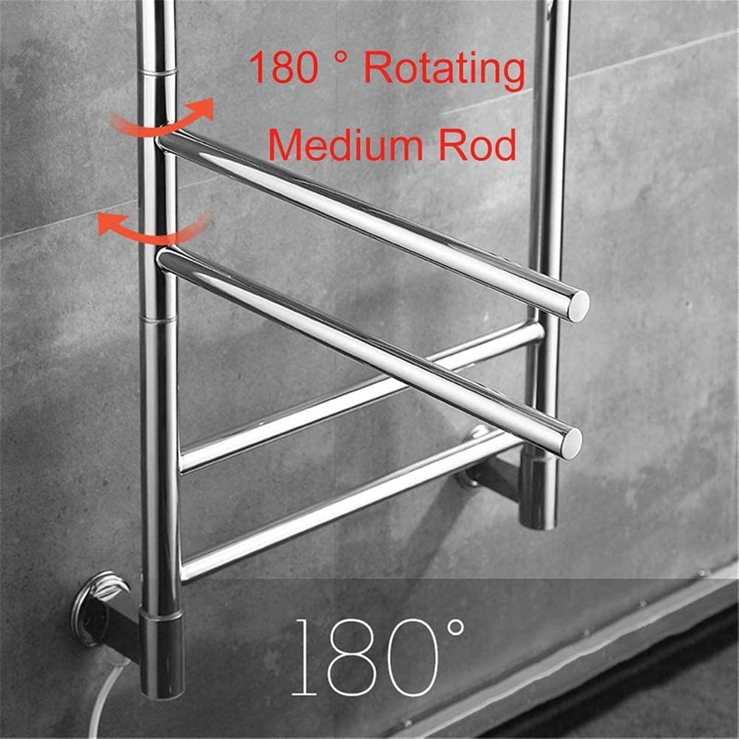 Heated Towel Rail Rails Electric Towel Rack 180° Rotatable Hot Towel Warmer Bathroom WallMounted Stainless Steel Towel Rack and Drying Rack Polish Chrome 6 Bars HardWire (Size :