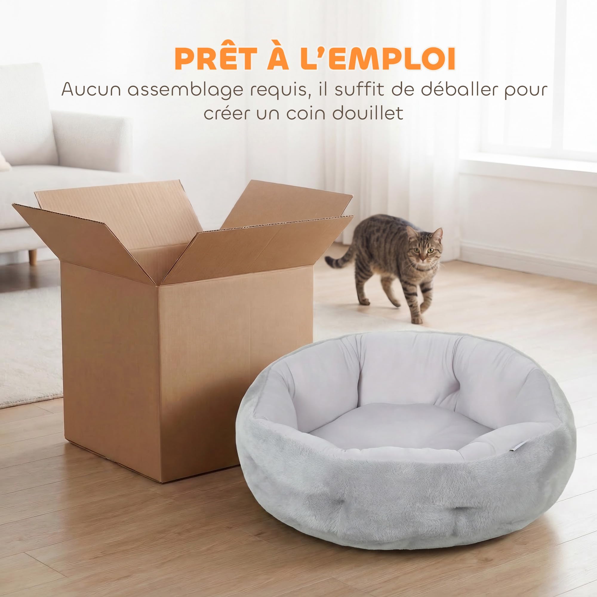 PawHut Lit pour Chat, Panier Réversible Rond Rebord 62x62x21cm Gris Clair | Panier pour Chats d'Intérieur et Petits Chiens