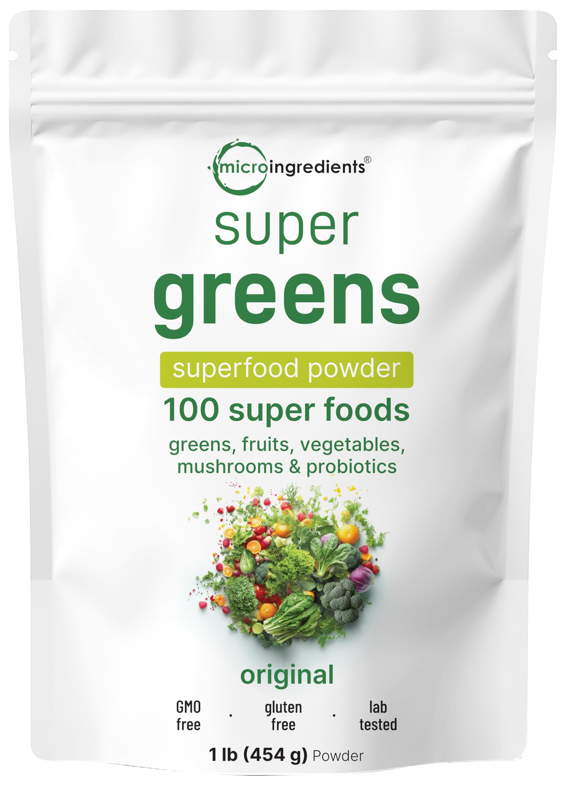 Super Greens Powder, 1lb | 100 Superfood Blend | Daily Greens, Whole Food Fruits and Vegetables, Mushrooms, & Probiotics | Wheatgrass, Spirulina, Lions Mane, Beet Root | Original, Non-GMO