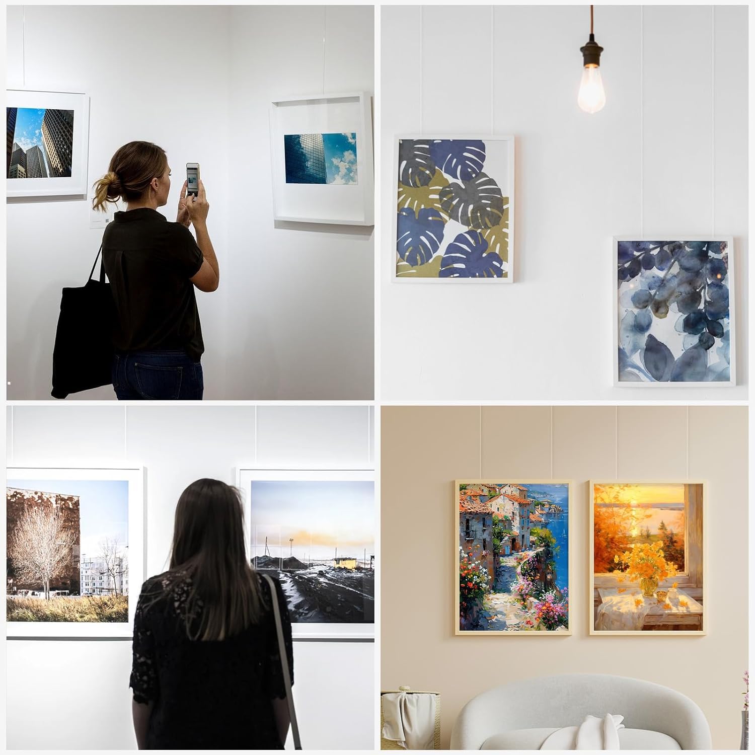 10 Pcs Picture Rail Hanging System Kit Picture Rail Hooks and Wire Adjustable Pictures Hangers with Invisible Nylon Cord, Molding Hangers for Exhibition, Art Gallery, Home