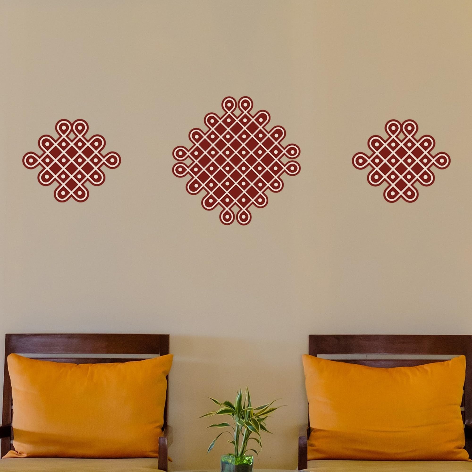 Wall Stickers for Home Decor | Traditional Kolam Rangoli Wall Decals for Living Room, Entrance & Bedroom | Indian Wall Decor Stickers | Peel and Stick Vinyl | Removable Wall Sticker Set of 3 | Inkake-image-32