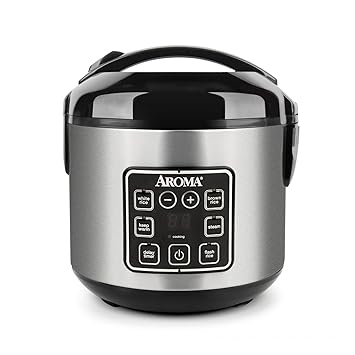 Aroma Housewares Co. 8-Cup Stainless Steel Digital Rice Cooker and Food Steamer, 2 Quarts