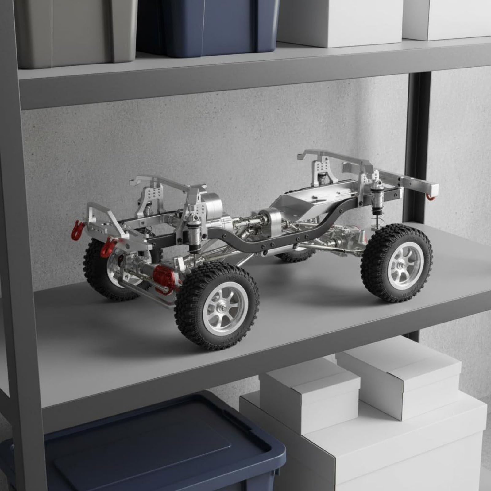 Chasis de Coche RC Metálico Bastidor Armazón Marco con Aleación de Aluminio y Transmisión Completa de Metal Ejes Diferenciales Preensamblado Adecuado, Rojo