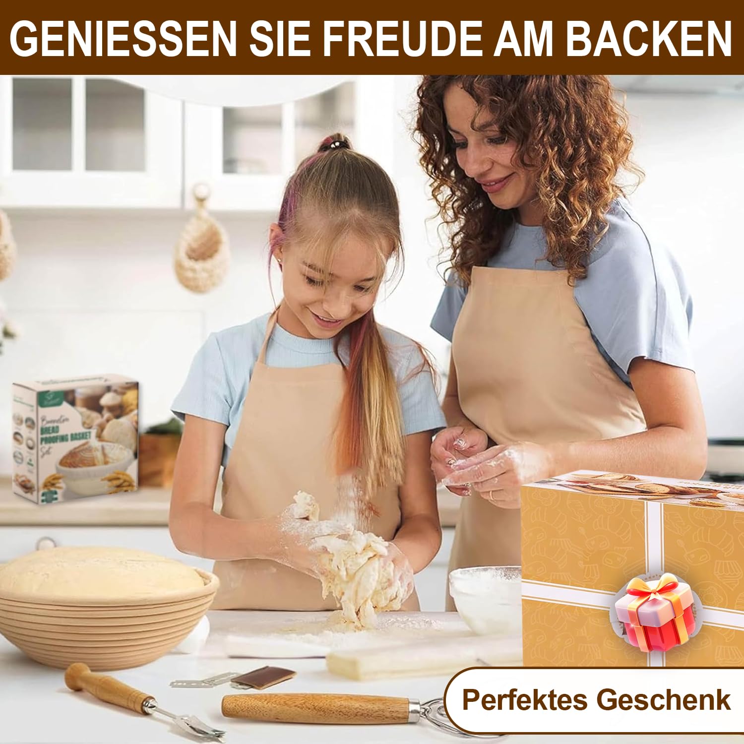 21-Teiliges Sauerteig Starter Set mit 2 Gärkörbchen (23cm Runde & 25cm Ovale), 900ml Glasgefäß zur Sauerteiggärung, Komplettes Brot Backen Zubehör für Einsteiger & Erfahrener Bäcker