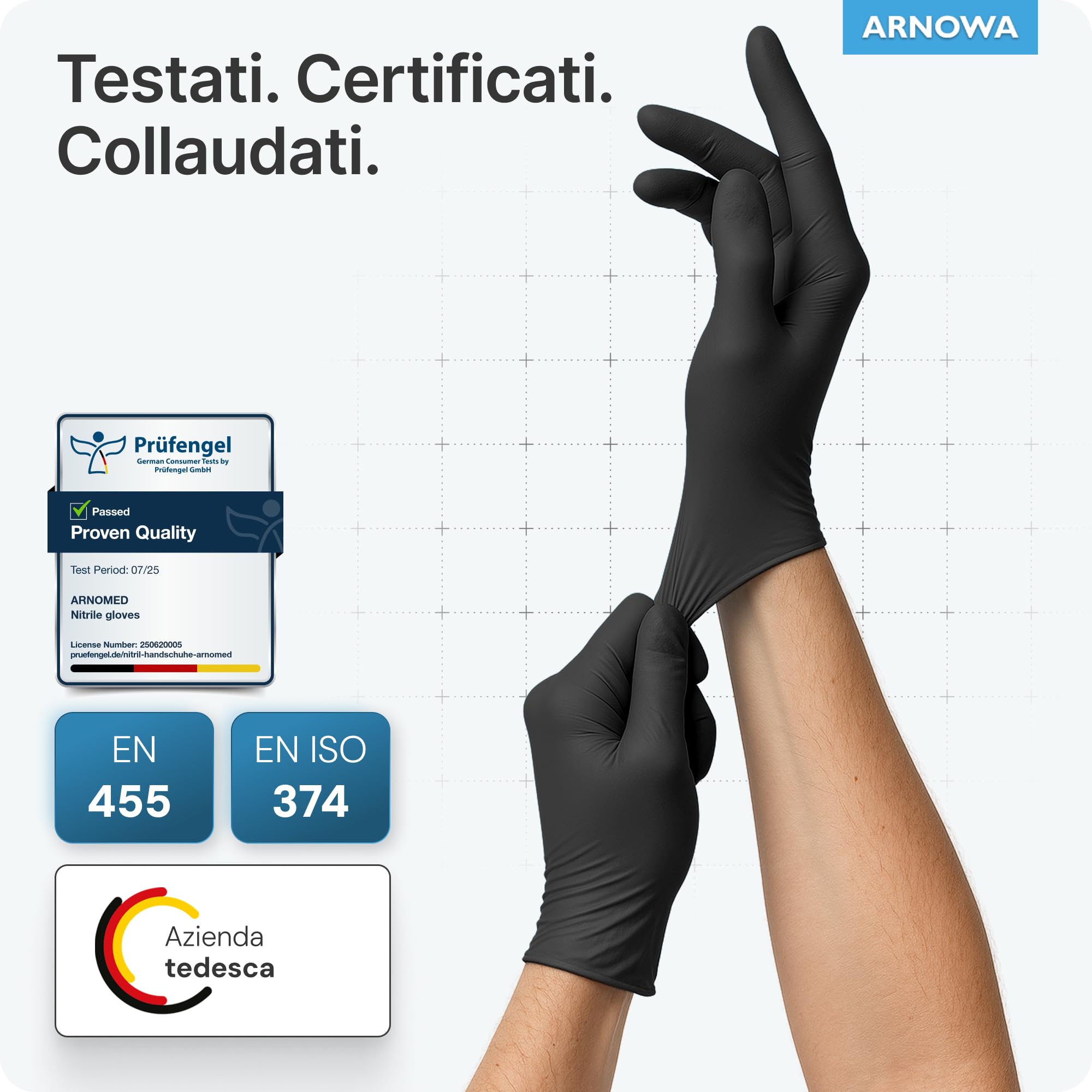 100x ARNOMED® Guanti nitrile L Nero, Guanti monouso senza polvere e lattice, Guanti plastica usa e getta dermanytril, Per cucina, pulizia casa, alimenti e tattoo XS, S, M, L, XL