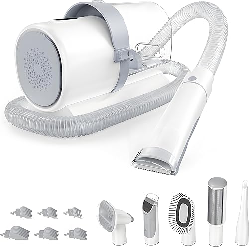 Sweetcrispy Kit de aspiradora profesional para el aseo de mascotas, taza de 2.5 L, 3 modos de succión y 5 herramientas de peluquería con cortadora