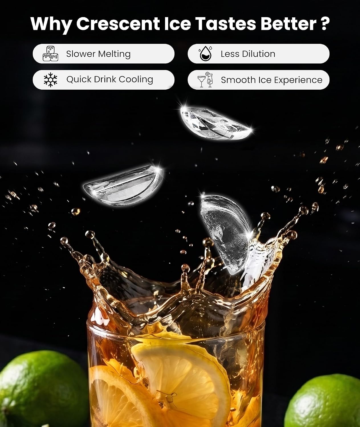  Crescent Ice Maker Countertop, Adjustable Ice Thickness, 27Lbs/24H, 16 Cubes in 15 Mins, Portable Ice Machine with Auto-Cleaning, 24H Timer, LED Display for Home, Kitchen, Office, RV, Party thumbnail