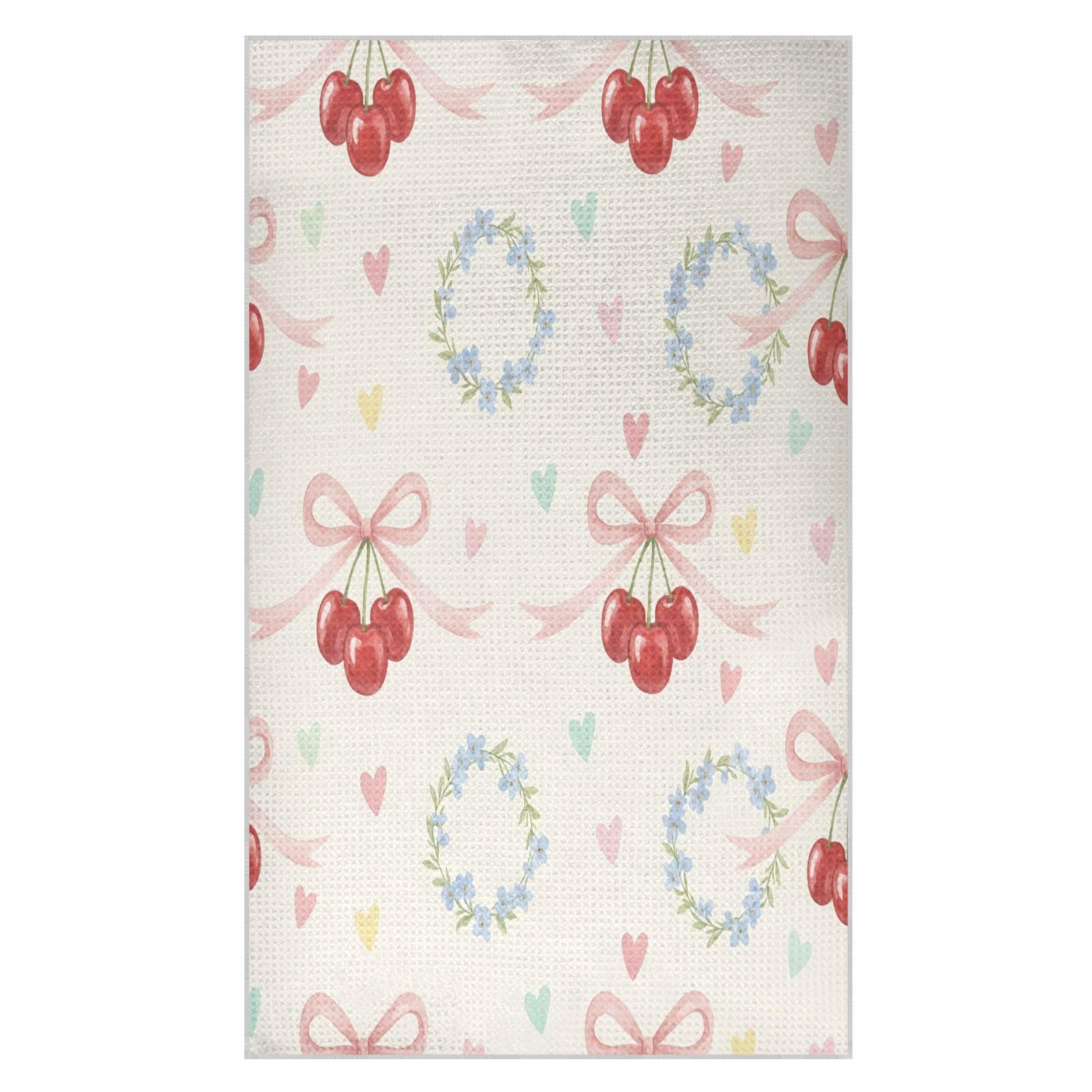 BURSTDDY Bowknot Cherry Kitchen Towels,Absorbent Dish Towels 1 Pack