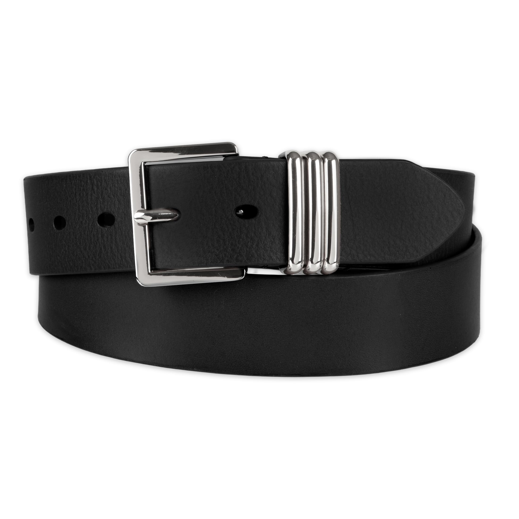 Women's Casual Genuine Leather Triple Metal Loop Belt for Jeans, Trousers and Dresses