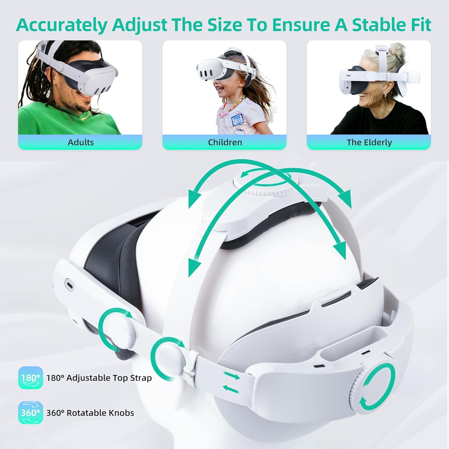 Noiposi Head Strap for Meta Quest 3s/3/Quest 2,Double Knobs Adjustable Elite Strap Replacement, VR Headset Accessories Strap Enhanced Support&Comfort&Reduce Pressure Extend Playtime for Oculus - Image 4