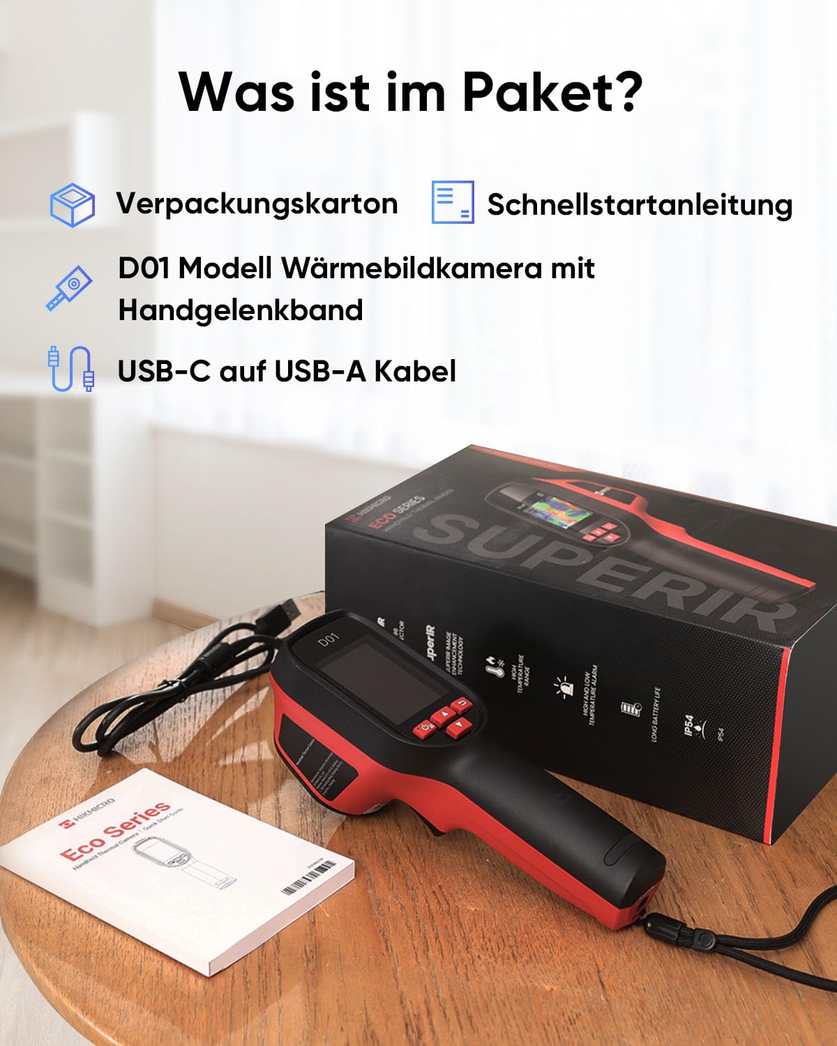 HIKMICRO D01- Wärmebildkamera 240 x 240 SuperIR | Handheld Thermal Camera, 11 Stunden Akkulaufzeit, 3350mAh, 20Hz, -20°C bis 400°C, Haus-Inspektion, Hoch-/Tief-Temperaturalarm