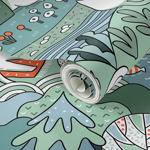 Miniatura 2 de Spoonflower Peel & Stick Wallpaper 9ft x 2ft - Day Lake Restores Nature Animals Cat Summer Picnic Cats Custom Removable Wallpaper