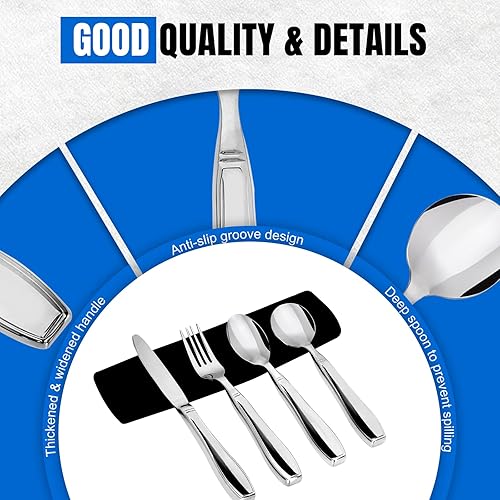 Miniatura 4 de Utensilios con peso para temblores de manos, utensilios adaptativos pesados para ancianos y artritis, ayudas alimenticias de acero inoxidable para