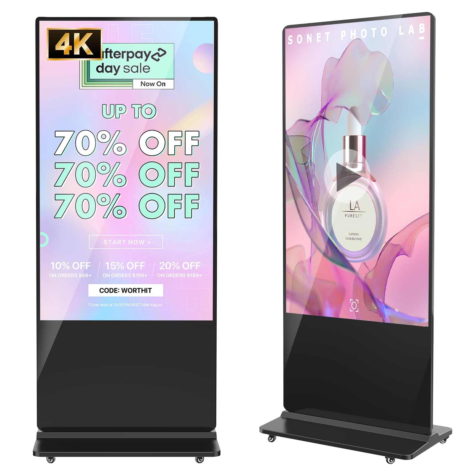 JIYANG 65 Inch 4K Digital Signage Display,Indoor Floor Standing Advertising Eletronic Display Signs Kiosk Android System,LCD Totem Support HDMI-in,Free Customization Logo and CMS System(Black)