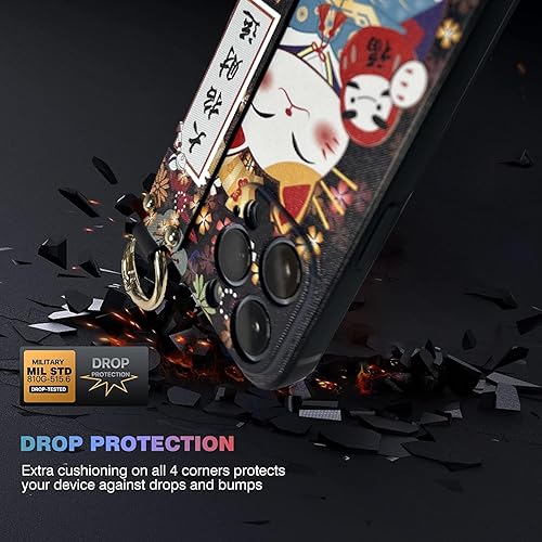 Miniatura 4 de Funda compatible con iPhone 15 Pro Max con cordón para teléfono, 6.7 pulgadas, bonito diseño de gato de la suerte japonés, funda de lujo suave 3D