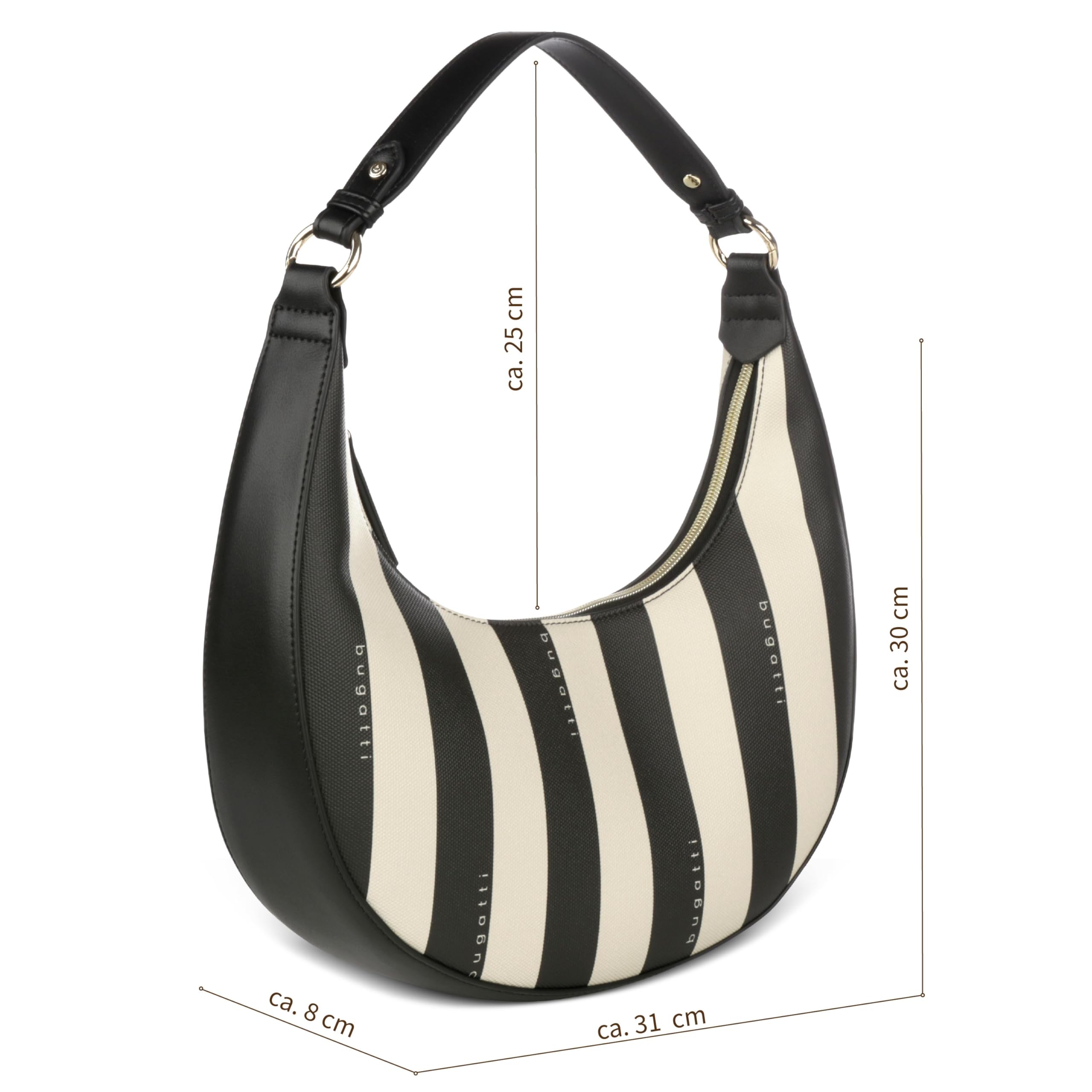 bugatti Cleo Half Moon Bag, Damen-Schultertasche aus gestreiftem Kunstleder