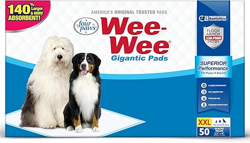 Four Paws Wee-Wee - Almohadillas grandes para orina de rendimiento superior sin perfume para perros y cachorros, protección acolchada a prueba de