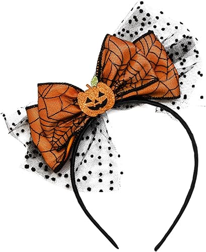 Diadema de lazo de Halloween con diseño de calabaza con diseño de malla Headands Ornage para Acción de Gracias, fiesta de Halloween, accesorios para