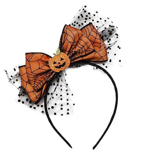 Diadema de lazo de Halloween con purpurina de calabaza, aro de telaraña para el cabello, accesorios para el cabello para mujeres y niñas, accesorios