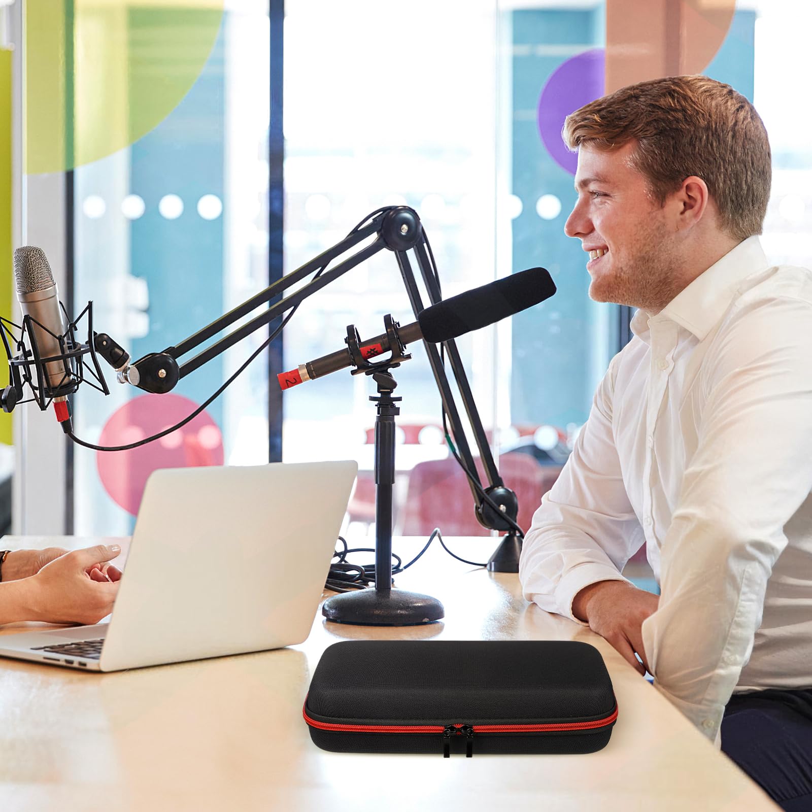 VICASKY Wireless Microphone Case Compatible Wireless Two Microphone System, Handheld Dual Mic Travel Bag Hard Travel Storage Case Compatible Wireless Two Microphone System Wireless Microphone Case