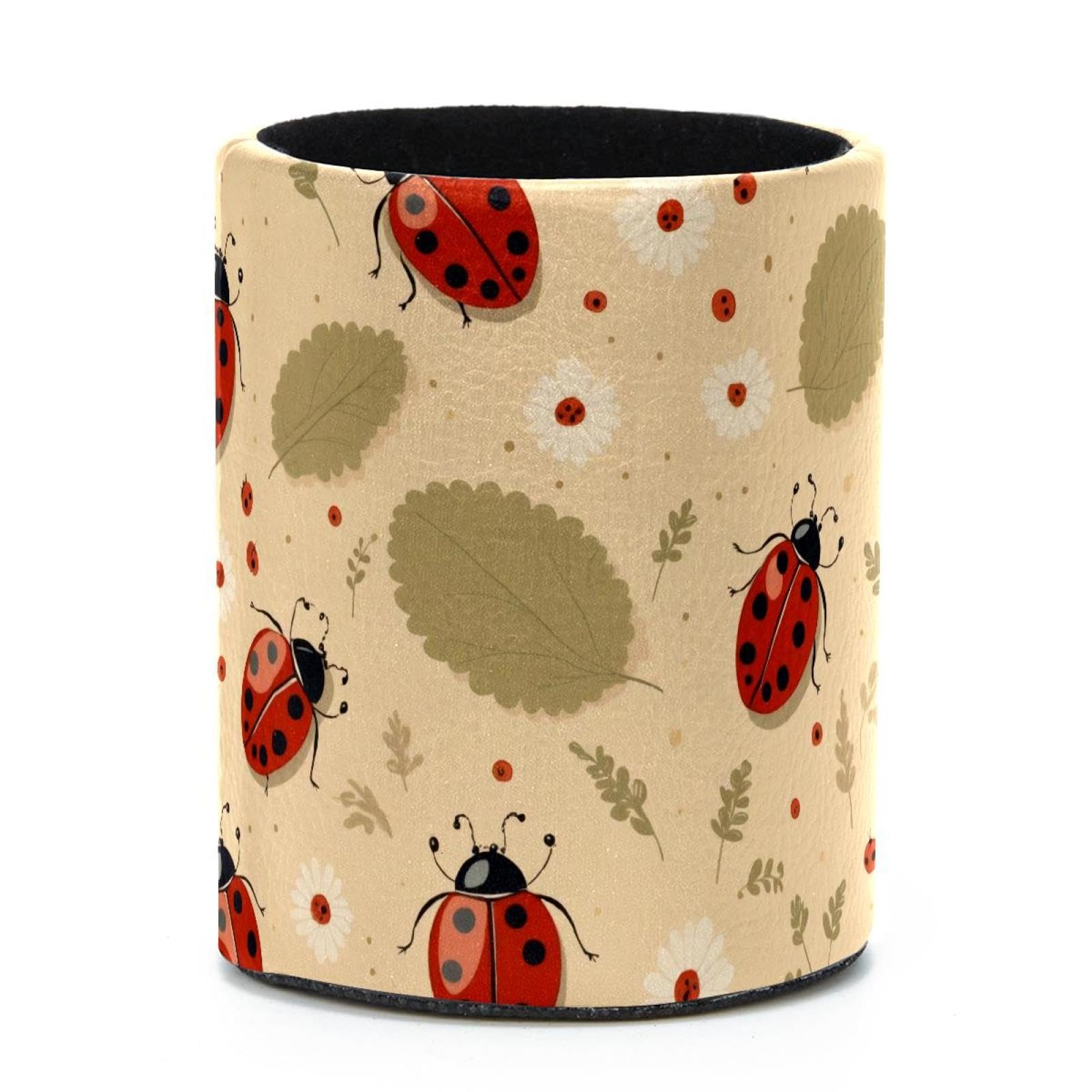 VAPOKF Round Pencil Holders for Desk, Ladybugs Pen Holders Pen Pot Makeup Brushes Storage Desktop Stationery Supplies Organiser for Home Office