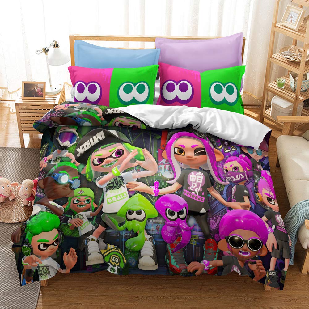 CHAOSE Game Splatoon Family Bedding Set for Kids Cartoon Printed Bed Cover Single Duvet Cover Set KingSize Bedclothes (graffiti 06,Single(135x200cm))