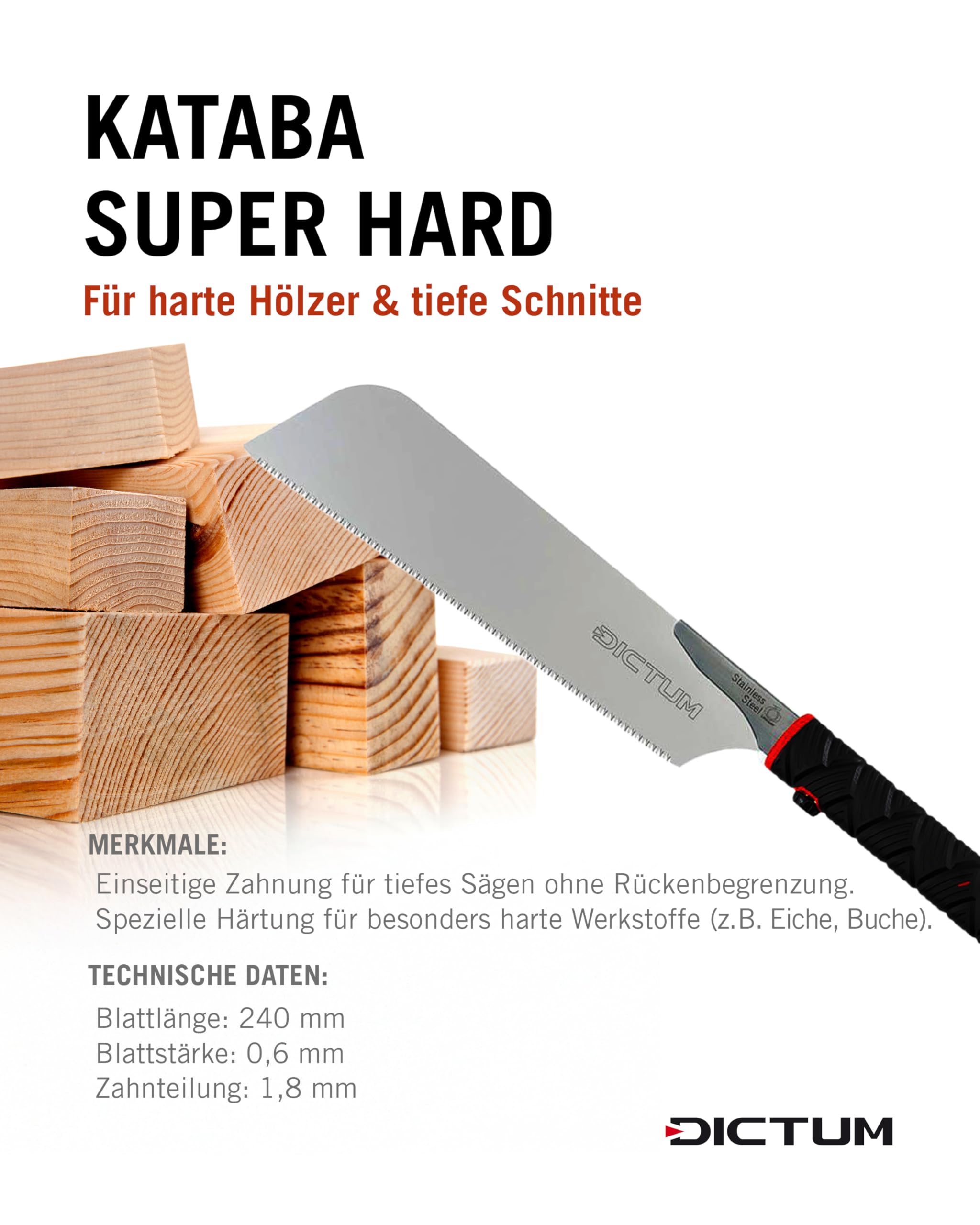 DICTUM Japansäge Set 3-teilig – Dozuki, Kataba & Ryoba | Profi Zugsäge mit Power Grip für Holzarbeiten