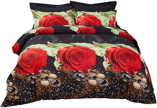 Dolce Mela DM707Q - Juego de funda de edredón, color marrón y rojo