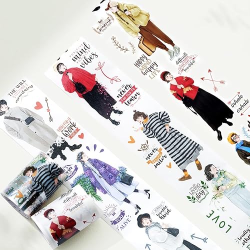 Miniatura 4 de WT First Encounter Wide Washi Tape, rollo individual, diseños originales, cinta decorativa de moda para niñas, figuras de personajes modernos para