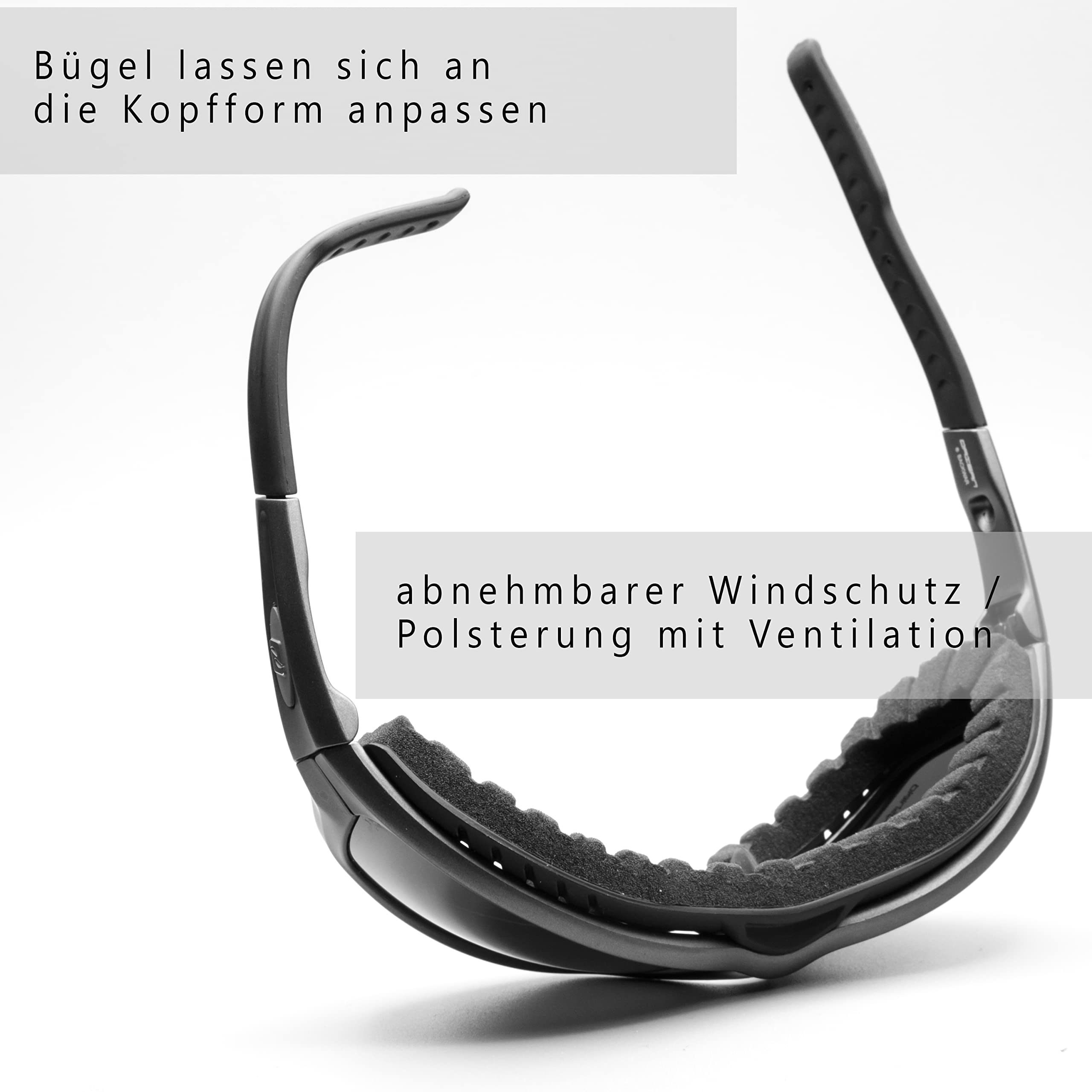 Daisan® - Bikerbrillen | Motorradbrille für Brillenträger | beschlagfrei winddicht | klare für Nacht und orange Kontrastgläser| Bügel, Band, Sehstärke System
