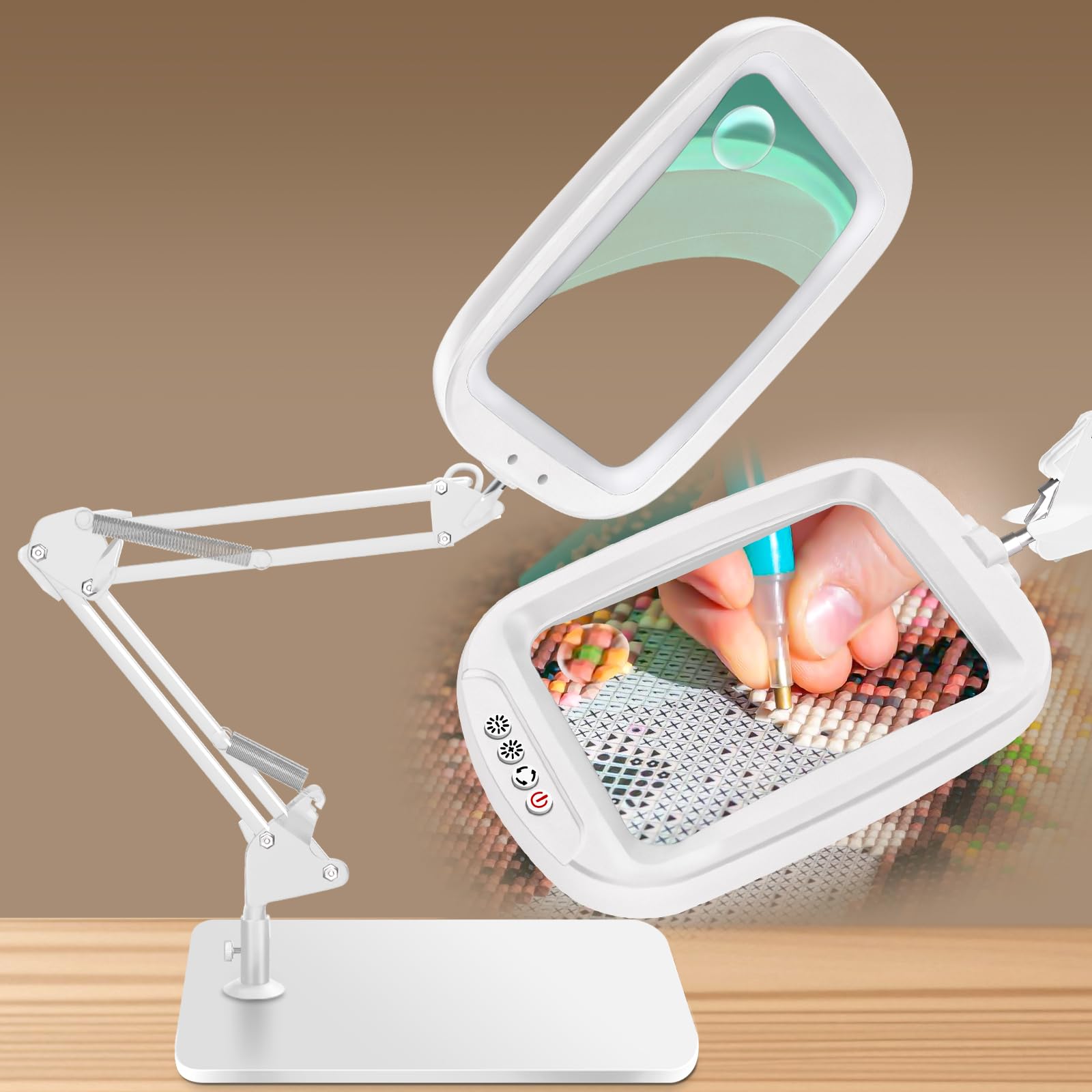 NZQXJXZ 10X 30X Rectangle Magnifying Glass with Light and Stand, LED Lighted Magnifier lamp, 5 Colour Modes, 4 Levels of Dimming, Hands-Free Desk Lamp for Close Work, Reading, Craft, Hobby(USB Power)