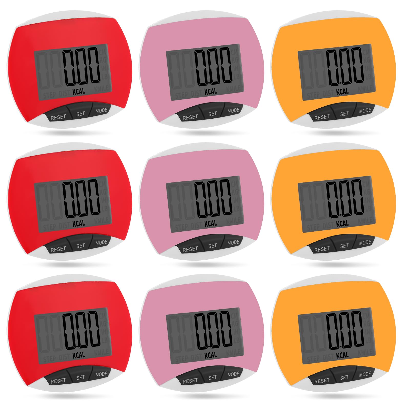 Copkim Lot de 9 podomètres simples en vrac pour la marche et les kilomètres avec calories brûlées - Portable - Pour personnes âgées, hommes, femmes, jogging, randonnée, course à pied