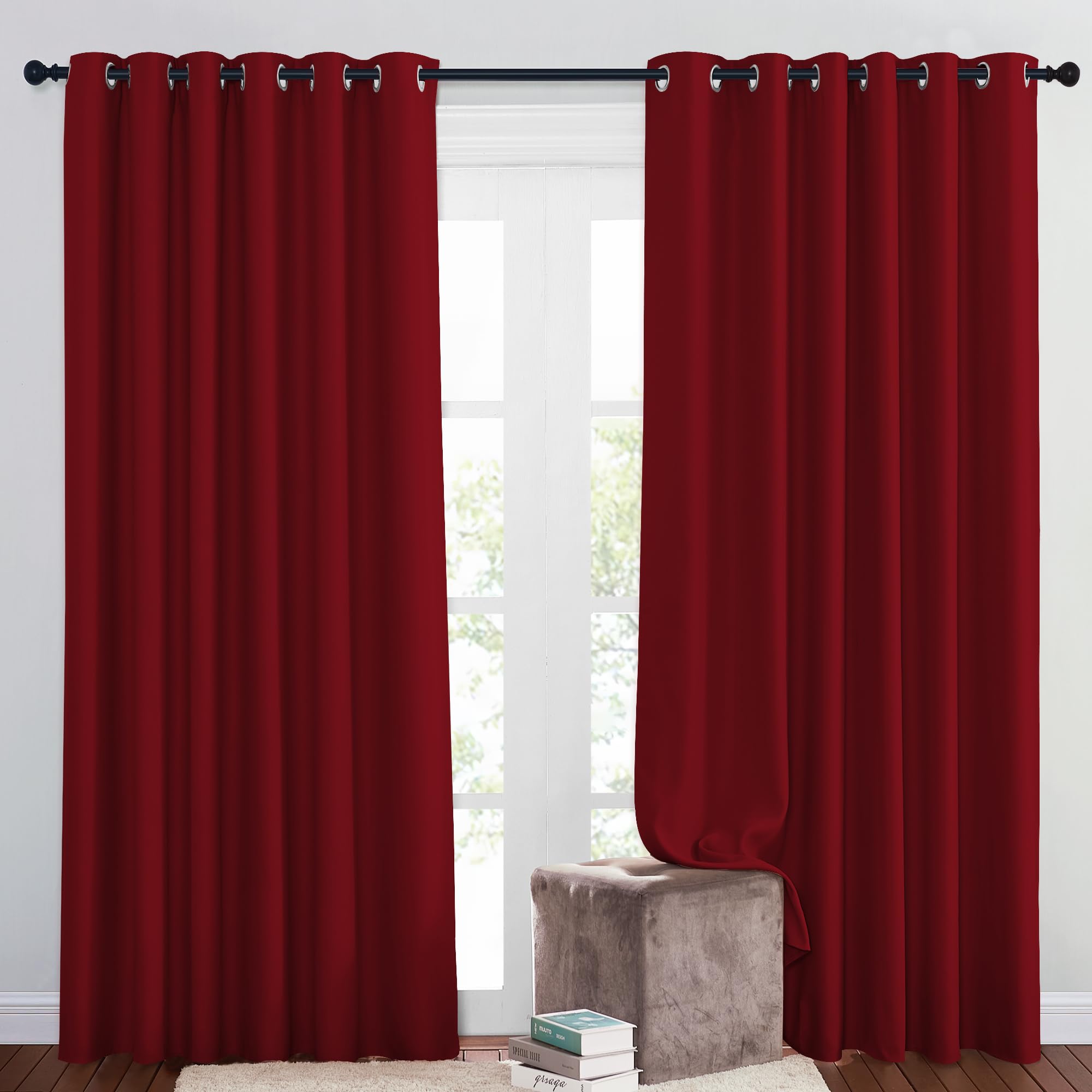 PONY DANCE Pannelli Divisori Tende Oscuranti con Anelli Tenda Termica Isolante Freddo Tende Moderne per Soggiorno Tende Camera da Letto 2 Pezzi L 200 x A 210 cm, Rosso