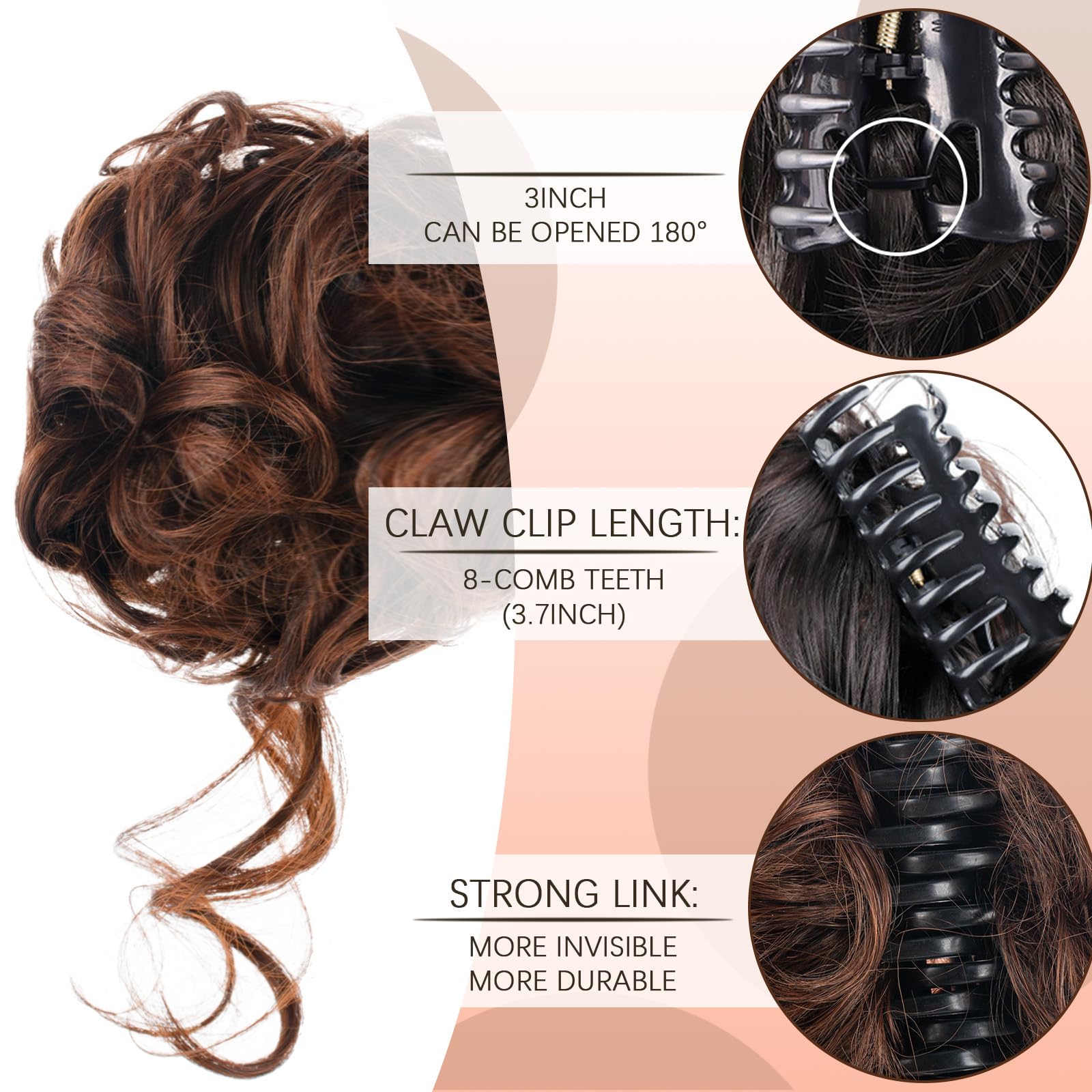 GWAWG Hair Accessories Bun Claw Clip Messy Bun Ponytail Extension Claw Clip Hair Extension Clips Hair Scrunchies for Women (Light brown) - Image 3