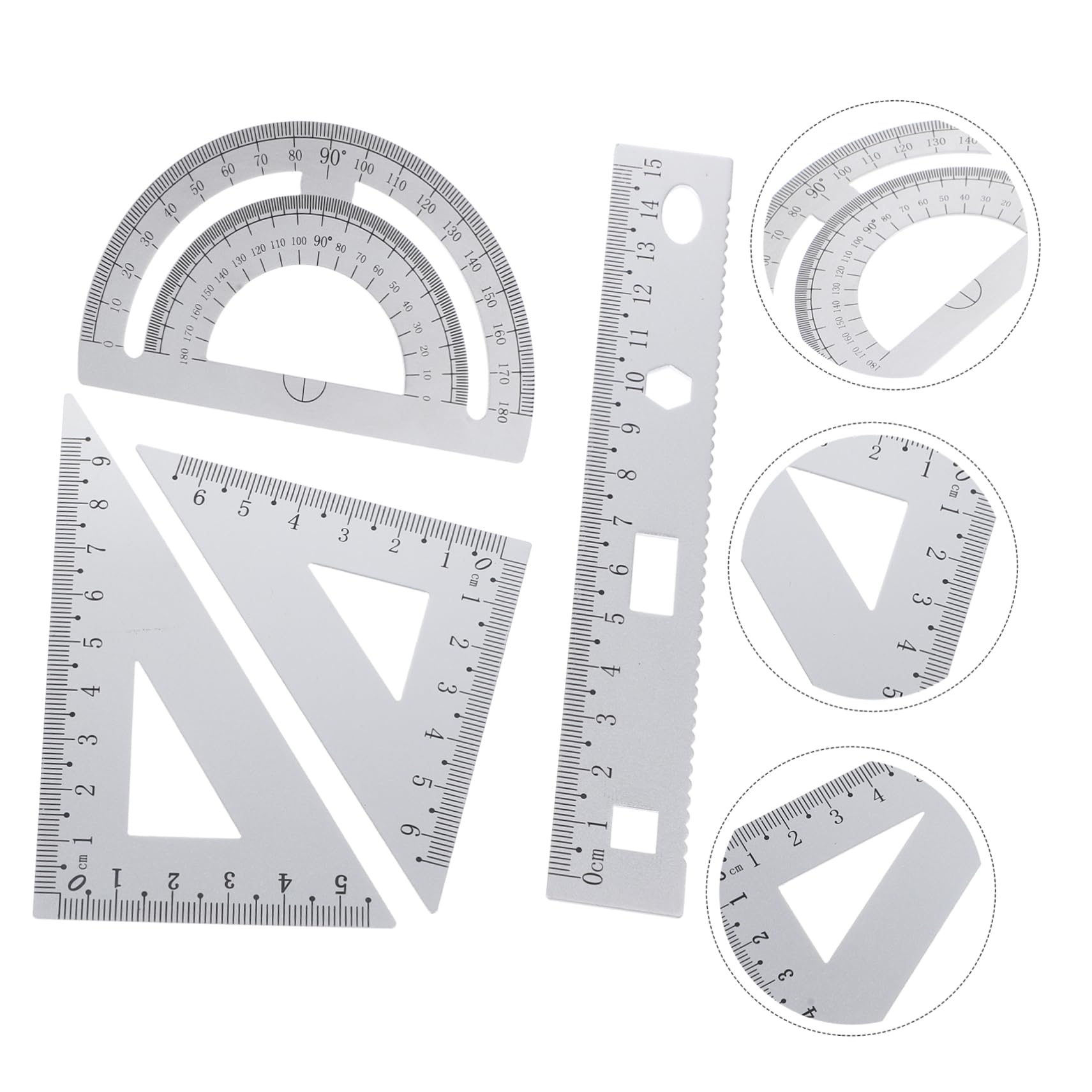 SEWACC Juego de Papelería de 4 Piezas Reglas de Metal de Aleación de Aluminio Plateadas, Portátil y Conveniente para Uso Escolar y Oficina