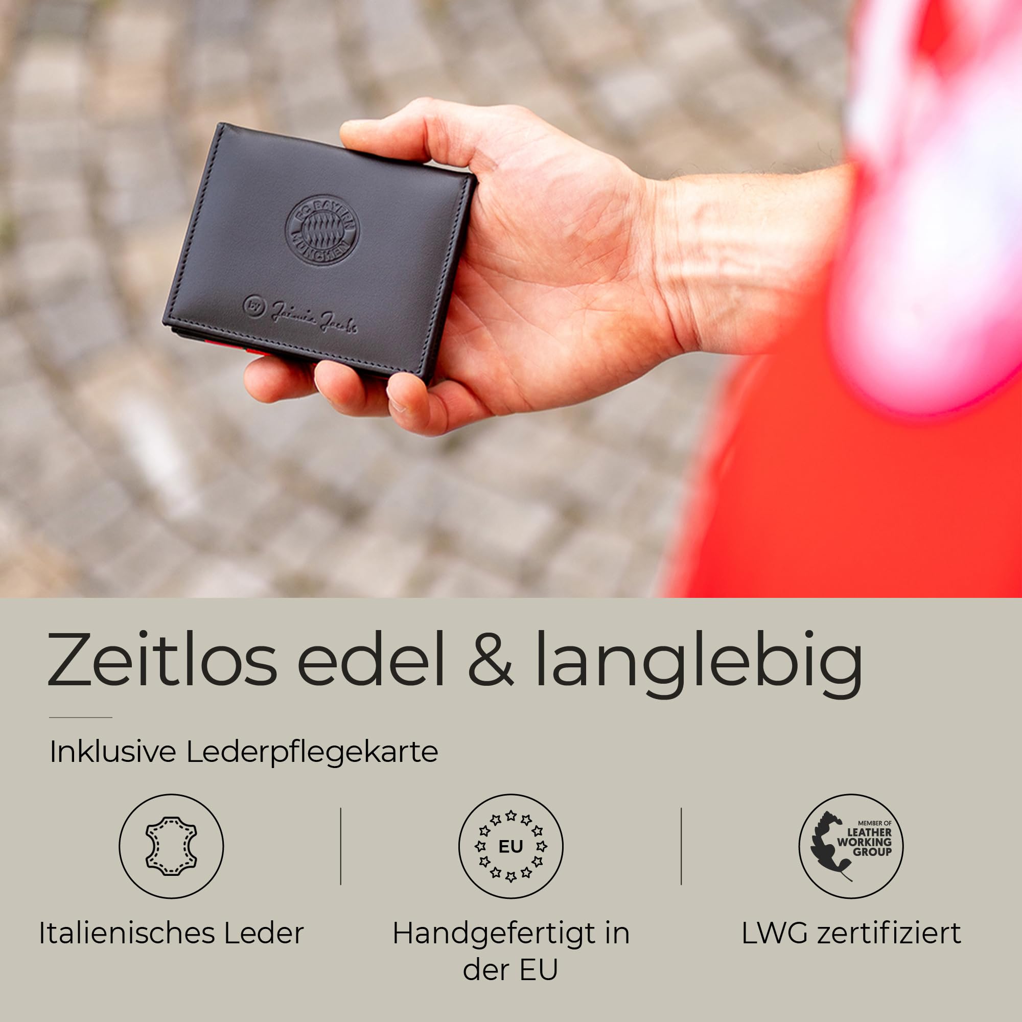 Jaimie Jacobs Flap Boy FC Bayern München Edition Magic Wallet Geldbeutel aus Leder offizieller Fanartikel (Mit Münzfach)