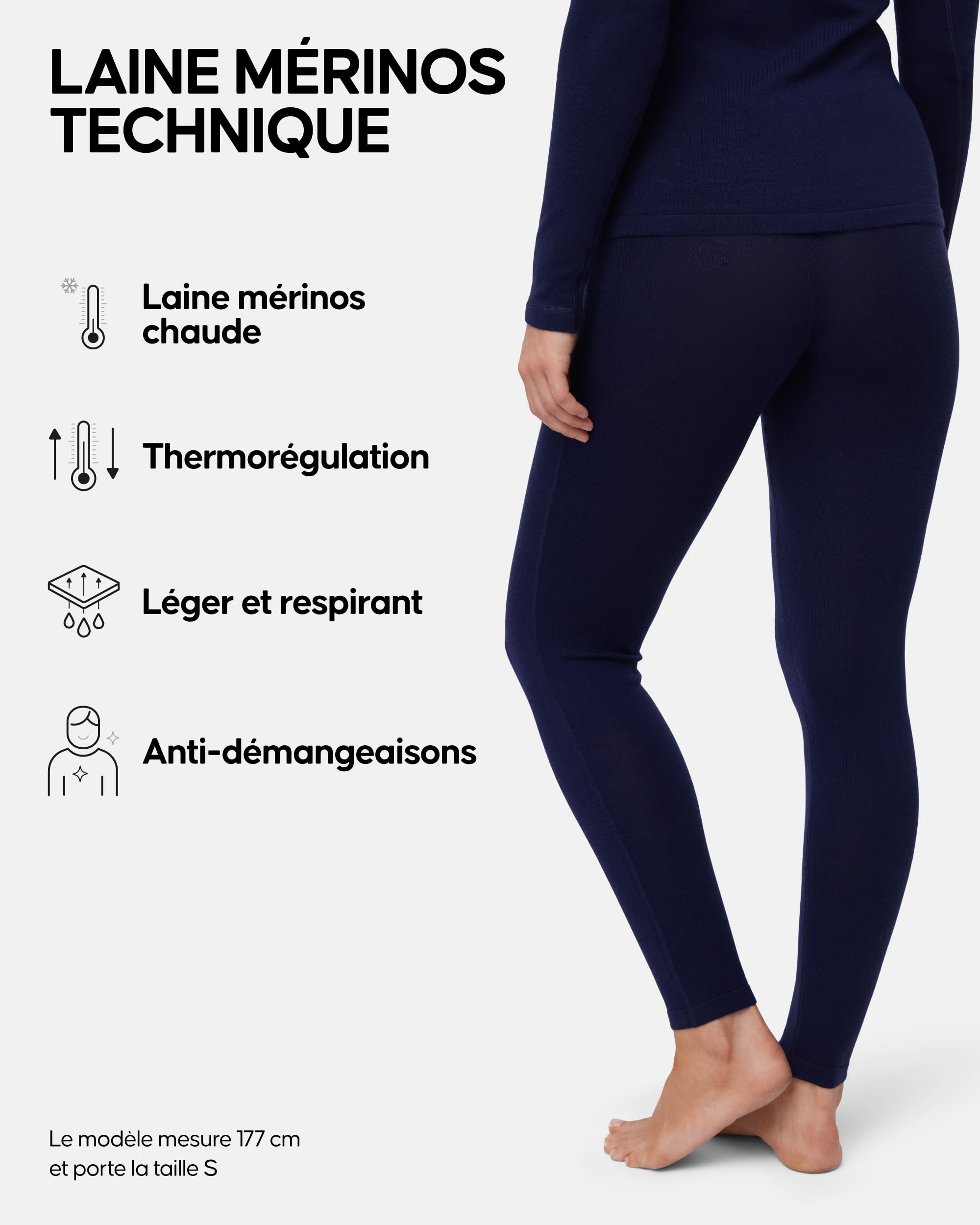 DANISH ENDURANCE Legging Thermique en Laine Mérinos Femme, Froid Extrême | Legging Thermique en Laine Mérinos, Doux et Chaud, Anti-Irritation, pour le Ski et la Randonnée par Grand Froid