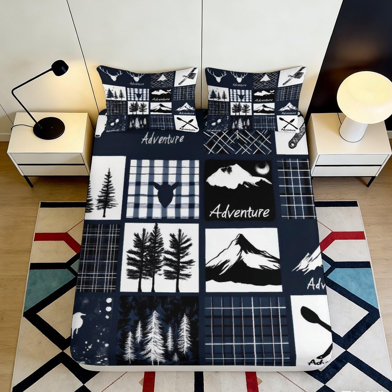 3D Printed Forest Mountain Fitted Sheet Microfiber Soft Breathable Adventure Bed Cover for Bedroom Guest Room Decor 90x200x25cm