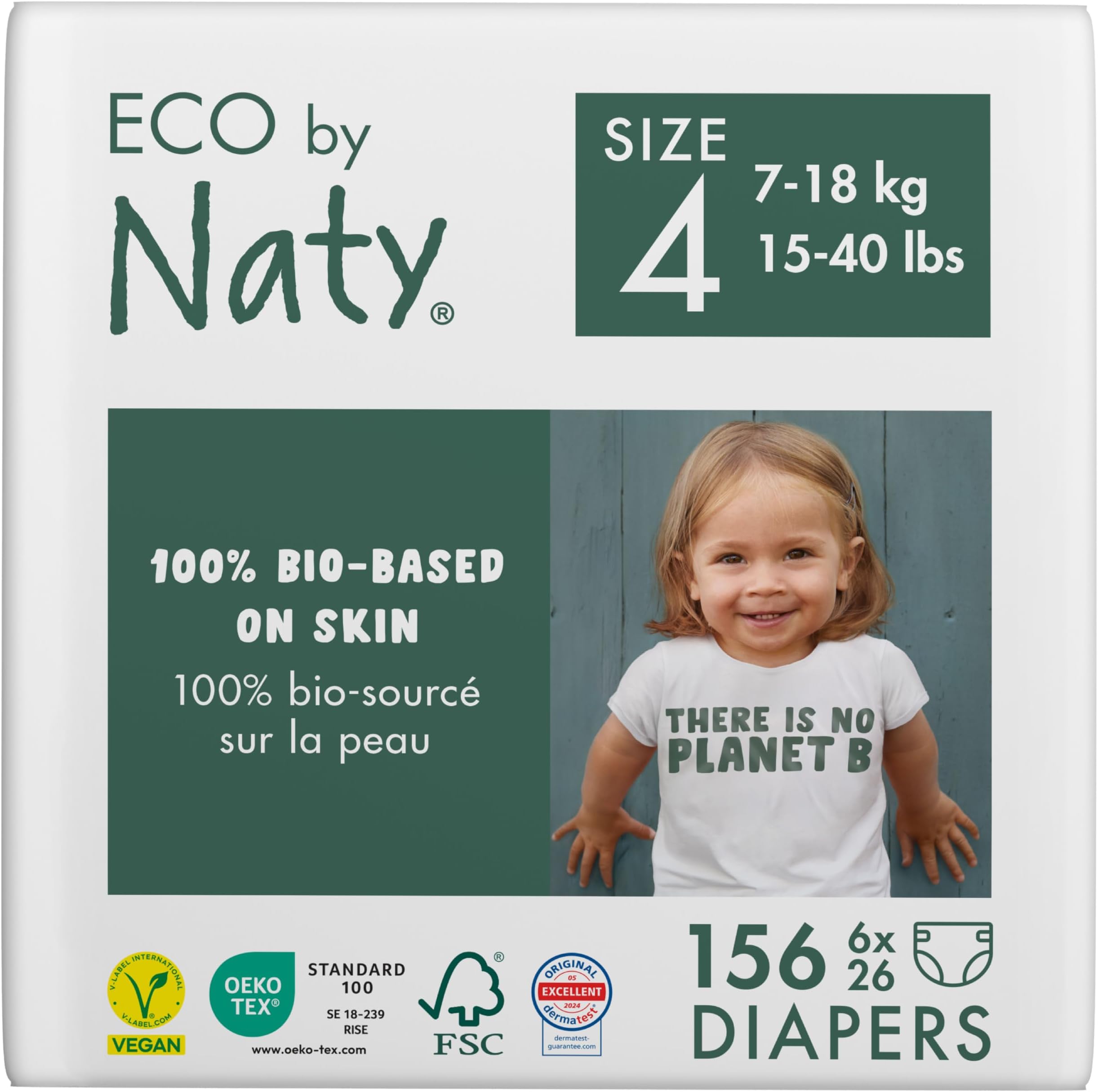Eco by Naty Baby Diapers - Plant-Based Eco-Friendly Diapers, Great for Baby Sensitive Skin and Helps Prevent Leaking (Size 4, 156 Count)